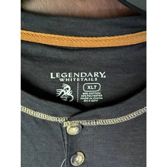 Legendary Whitetails Men's Maverick Slub Henley Long Sleeve Shirt BLACK XLT - Picture 2 of 3